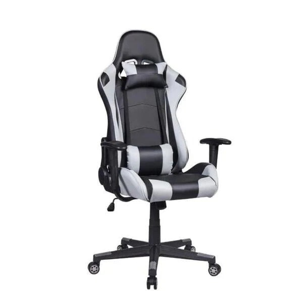 Cadeira Gamer Reclinável Couro PU Preto Cinza com Apoio Lombar e Cervical