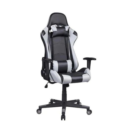 Cadeira Gamer Reclinável Couro PU Preto Cinza com Apoio Lombar e Cervical