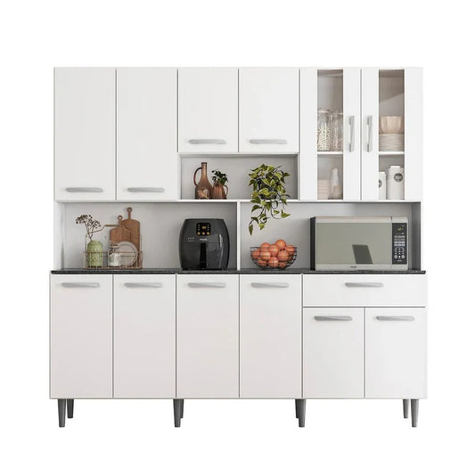 Armário de Cozinha Compacto 12 Portas 1 Gaveta Branco com Vidro