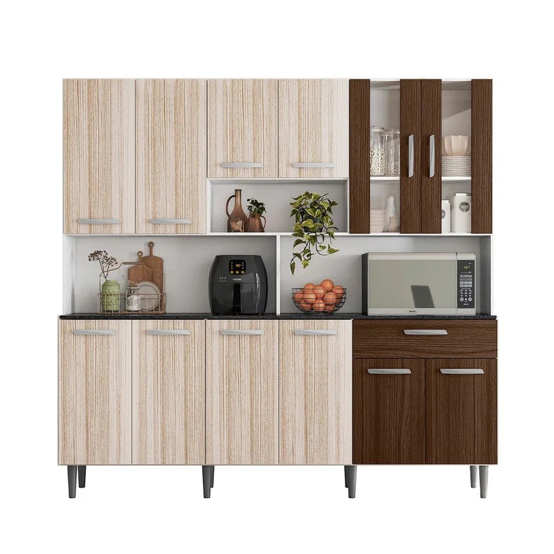 Armário de Cozinha Compacto 12 Portas 1 Gaveta Branco Rovere Amêndoa