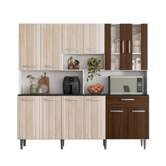 Armário de Cozinha Compacto 12 Portas 1 Gaveta Branco Rovere Amêndoa
