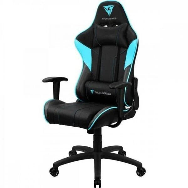 Cadeira Gamer Reclinável Couro Sintético Preto Azul com Almofadas