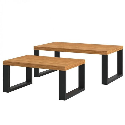 Conjunto 2 Mesas de Centro MDF Freijó e Preto Estilo Industrial