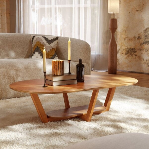 Mesa de Centro Oval Elegance Nature com Acabamento Semi-Brilho