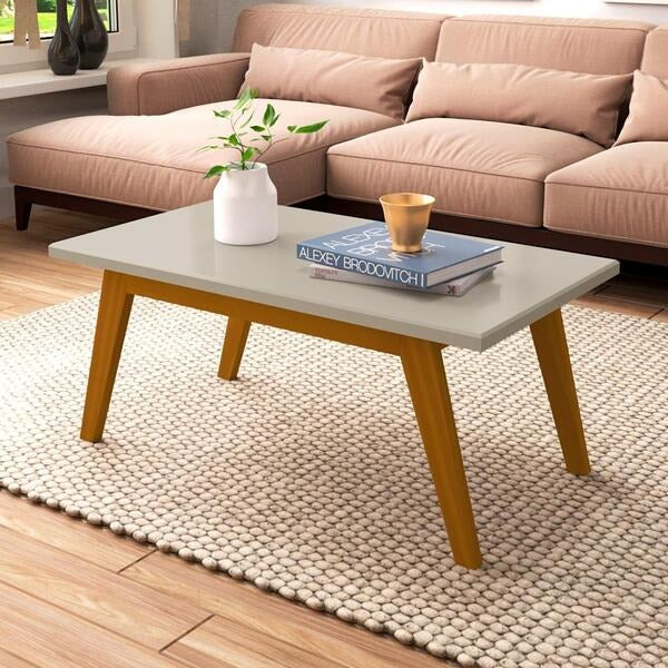 Mesa de Centro Retangular MDF Off White com Tampo de 25 mm
