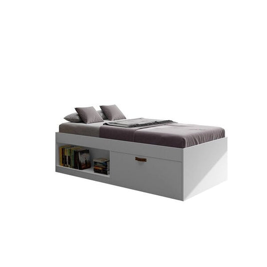 Cama Solteiro com Sapateira Porta Basculante e Nicho – MDP Branco