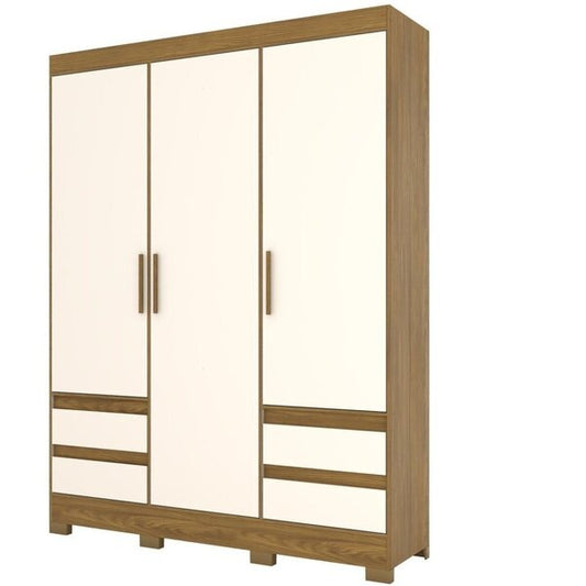 Guarda-Roupa Solteiro 3 Portas 4 Gavetas MDP Nature Off White Lema