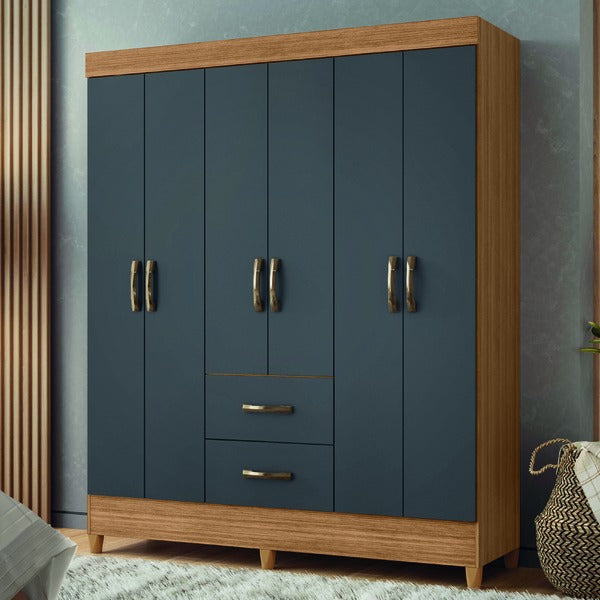 Guarda-Roupa Casal com 6 Portas e 2 Gavetas – Nature/Grafite
