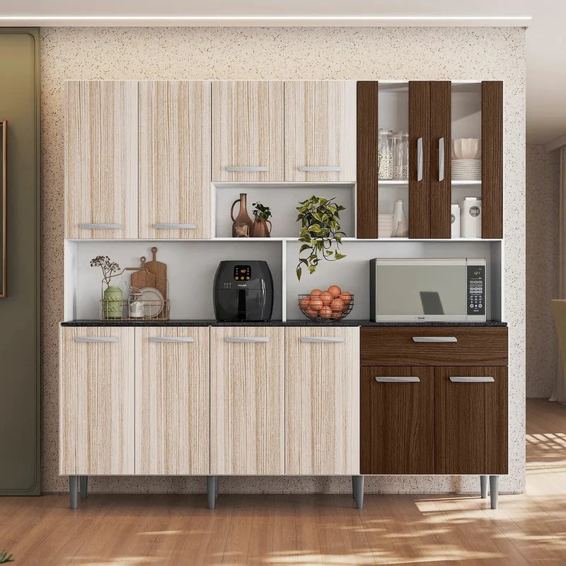 Armário de Cozinha Compacto 12 Portas 1 Gaveta Branco Rovere Amêndoa