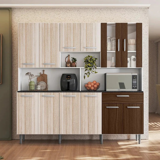 Armário de Cozinha Compacto 12 Portas 1 Gaveta Branco Rovere Amêndoa