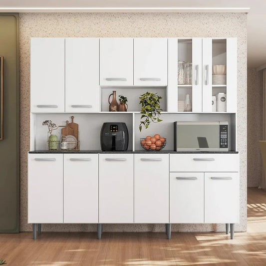 Armário de Cozinha Compacto 12 Portas 1 Gaveta Branco com Vidro