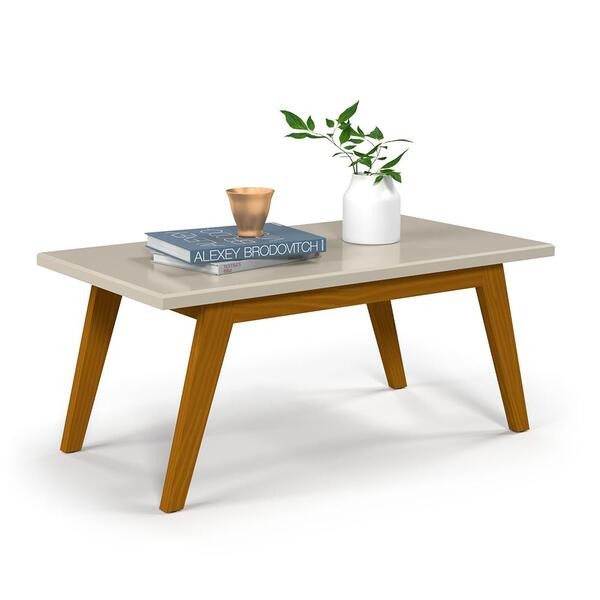 Mesa de Centro Retangular MDF Off White com Tampo de 25 mm