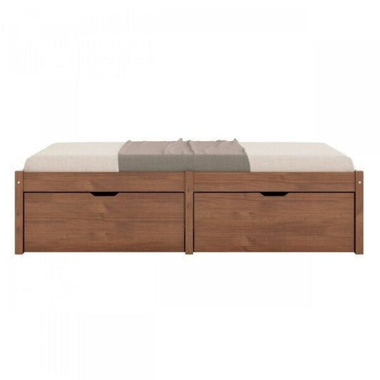 Cama Solteiro Madeira Maciça com 2 Gavetas Laterais – Amêndoa