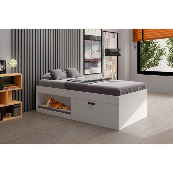 Cama Solteiro com Sapateira Porta Basculante e Nicho – MDP Branco
