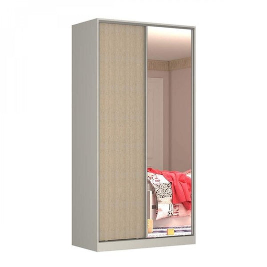 Guarda-Roupa Solteiro com 2 Portas de Correr, Espelho e 3 Gavetas – Branco/Noce