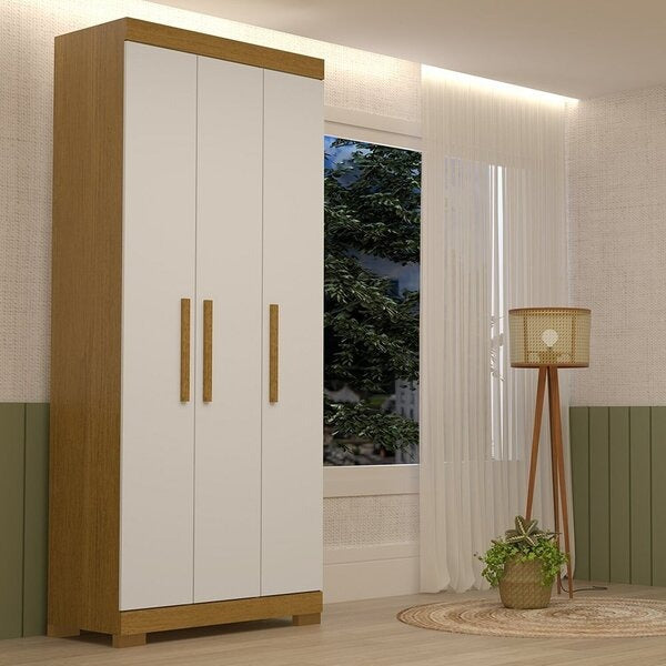 Guarda-Roupa Solteiro com 3 Portas e 2 Gavetas – Cinamomo/Off White