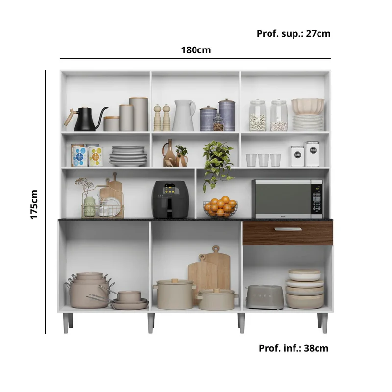 Armário de Cozinha Compacto 12 Portas 1 Gaveta Branco Rovere Amêndoa